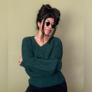 Dark turquoise teal sparkle knit pull over